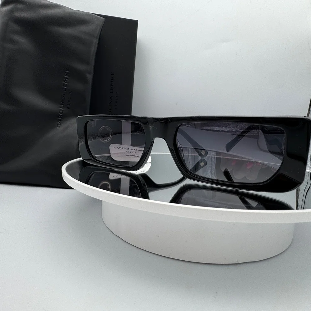 Carolina Lemke Sunglasses Rectangular CL9108-1 Black Cayo NWT Box Pouch